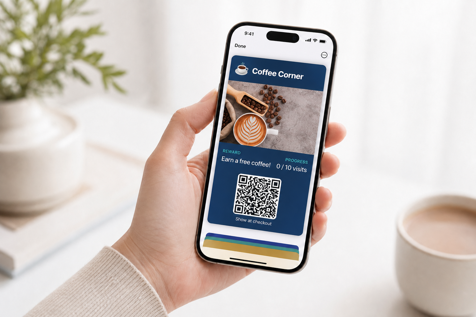 A customer loyalty card inside a phone wallet